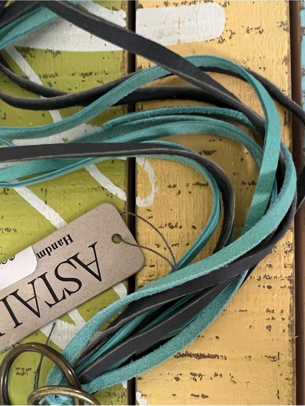 Teal and Black Leather Multi-Strand Bag Charm/Keychain